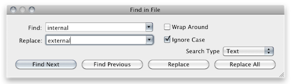 0xEDの検索と置換画面