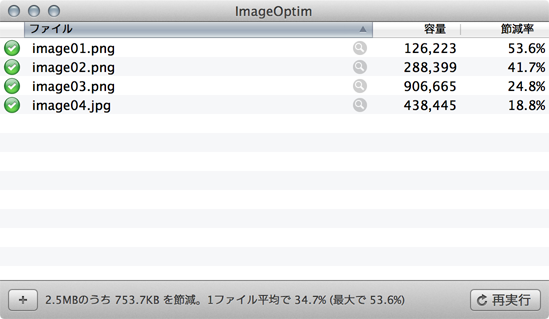 ImageOptim処理完了画面