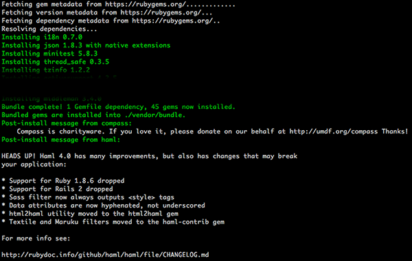 middlemanインストール ターミナル画面
