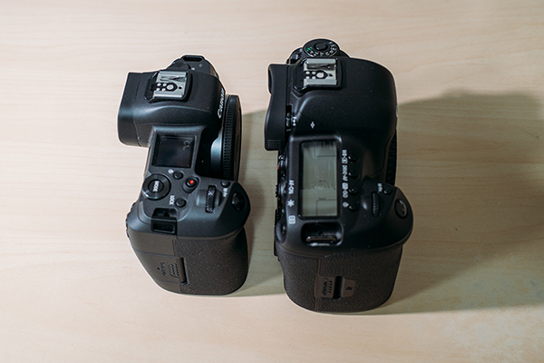 EOS5DとR比較 上からグリップ手前