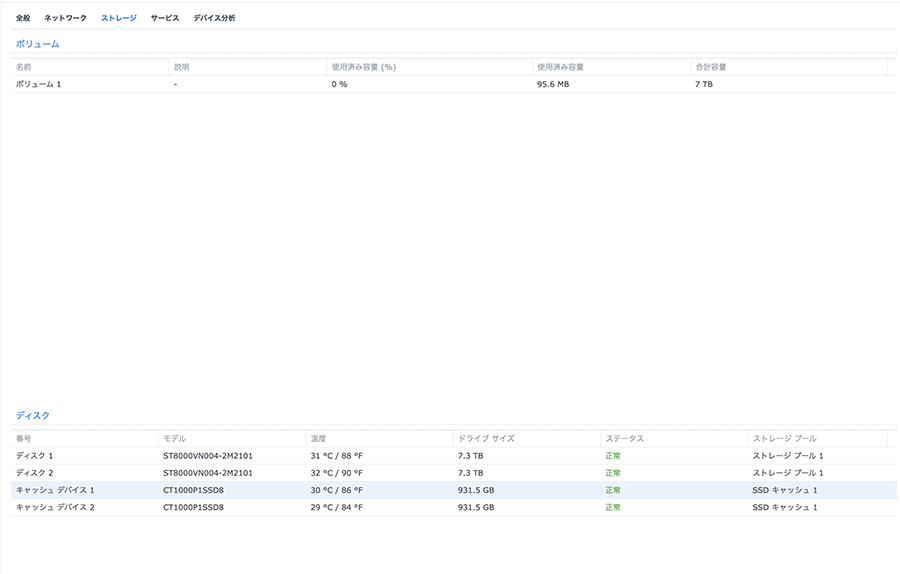 完了後のストレージ情報