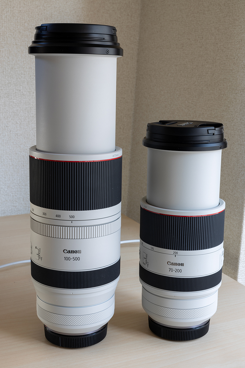RF100-500mmと70-200mm F2.8L伸ばし比べ